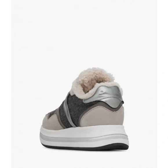 NWT VOILE BLANCHE MELANY FUR. Leather And Fabric Sneakers in Grey-Charcoal Grey - Picture 5 of 15